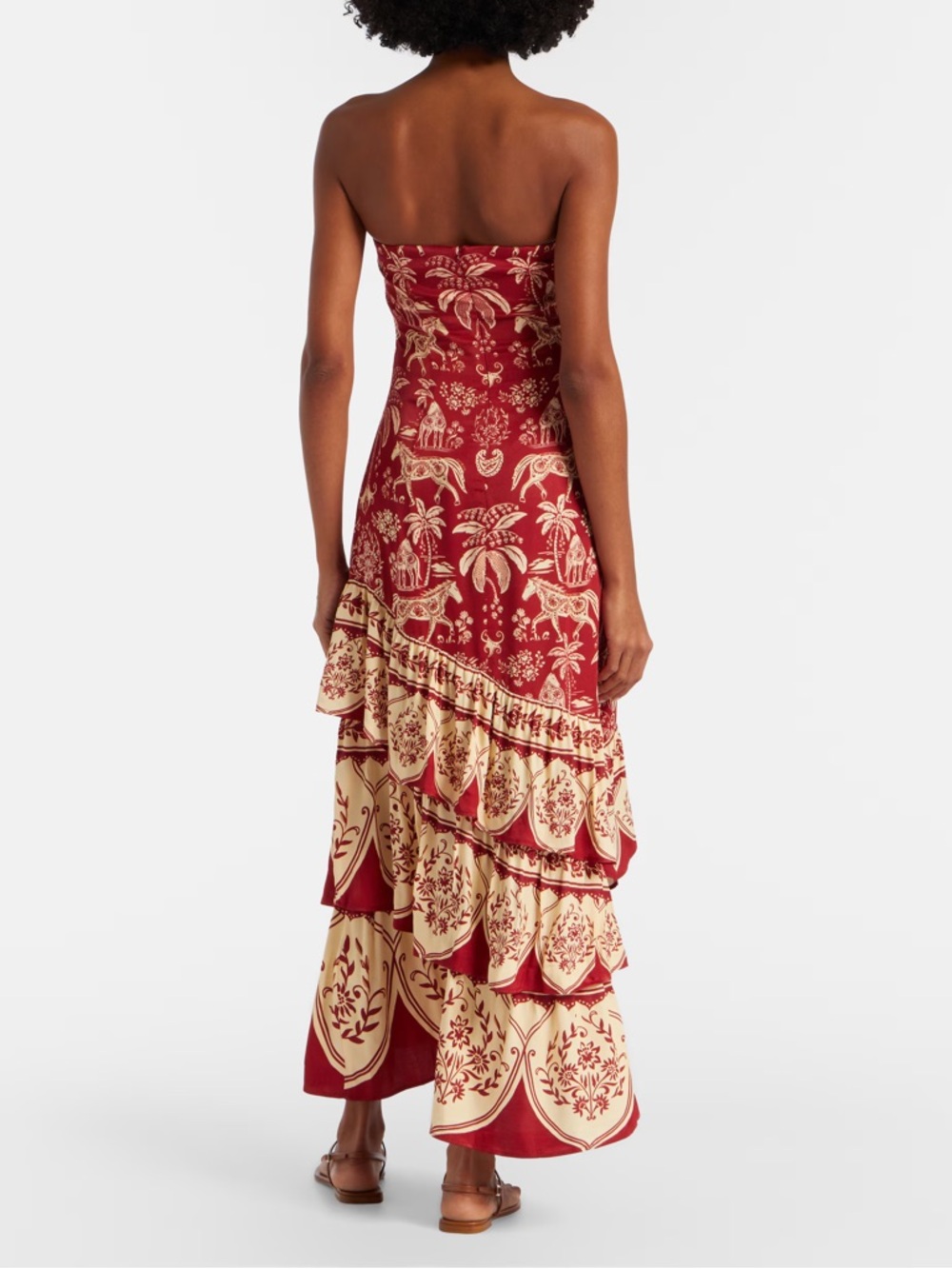 FARM Rio Haras Printed Tiered Maxi Dress Size Medium NWT Red Off-White - Picture 13 of 16